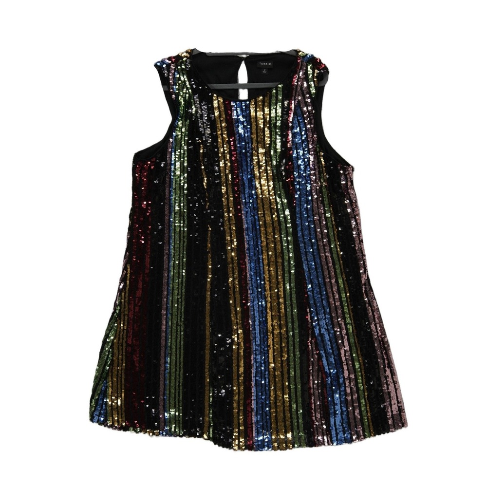 Torrid Shift Sequin Shift Dress Women's Size 2 2X Multicolor Rainbow Striped